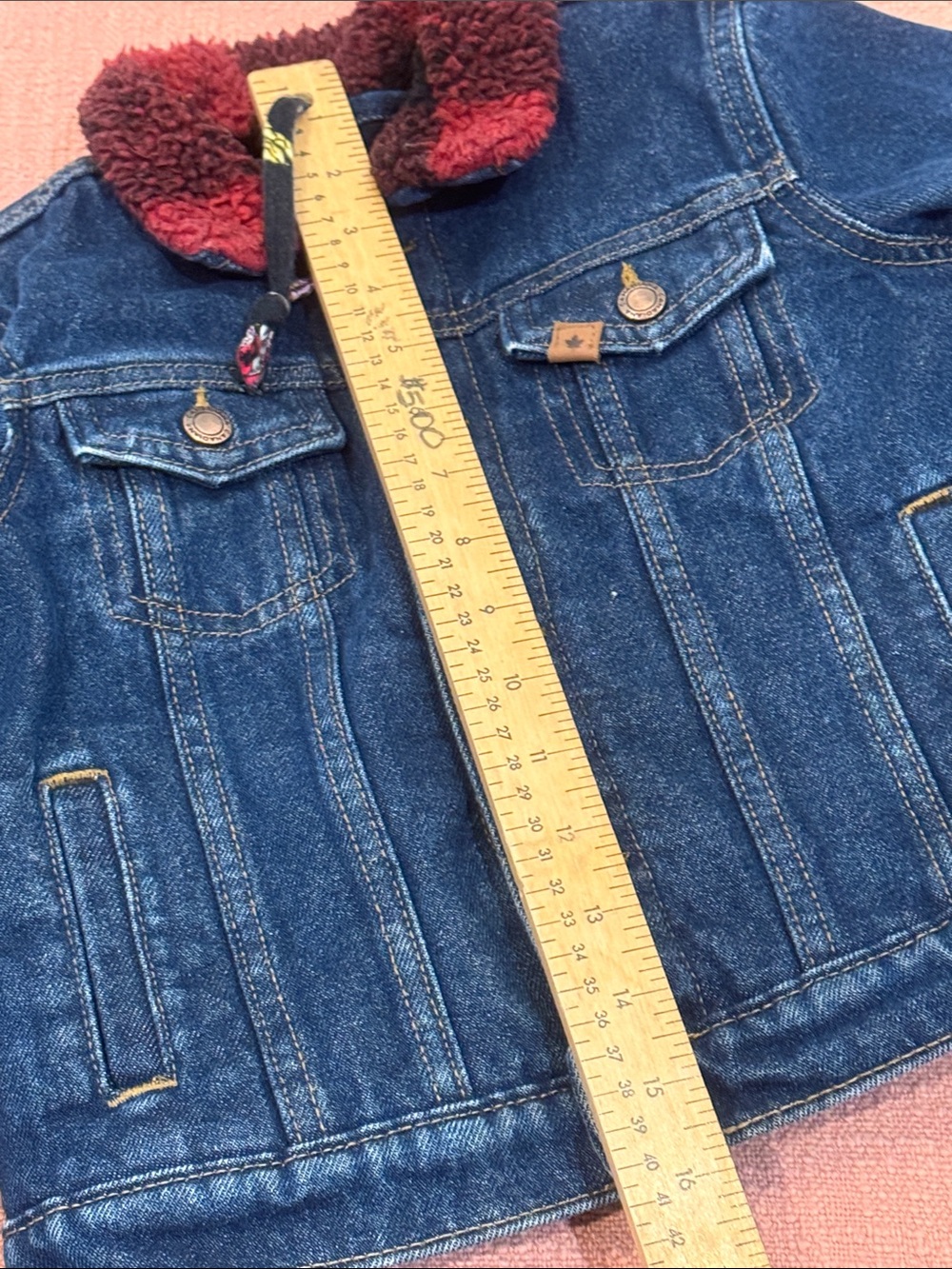 Child / Kids Blue Denim Jacket with Red plaid Sherpa interior & Collar - Picture 11 of 13